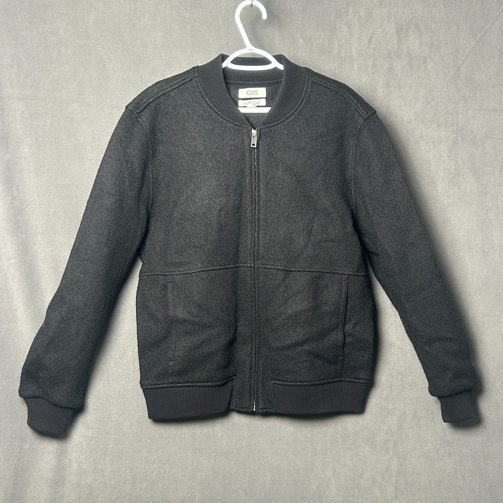COS Men's Charcoal Gray Full Zip Textured Cotton Bomber Sweater Size L